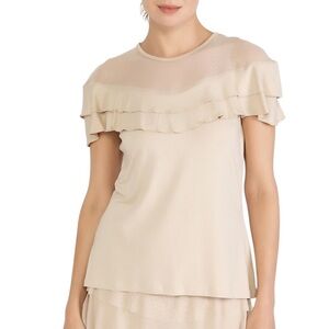 ISLE NWT Millie Mesh Neckline with Ruffles Top Size Large in Champagne